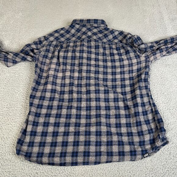 Vans Flannel Shirt Men XL Blue Gray Plaid Button Long Sleeve Pocket Surf Skate - Picture 8 of 12
